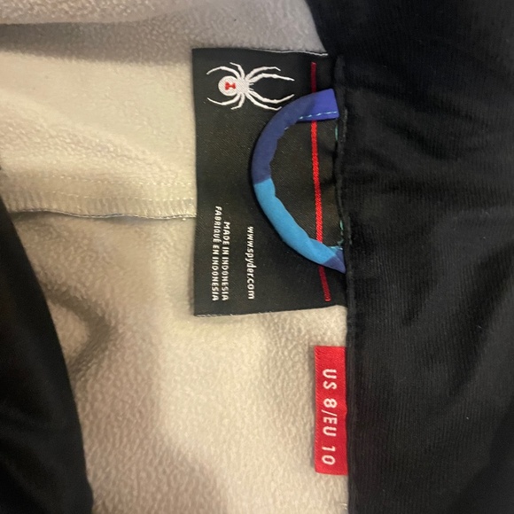 Spyder Winner Tailored Fit women's ski pants in a blue and green geometric print - Picture 3 of 3